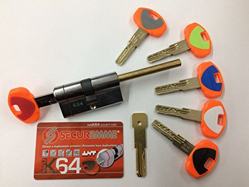 CILINDRO SECUREMME DI ALTISSIMA SICUREZZA evoK64 QCS mm. 30-30 PREDISPOSTO PER IL POMOLO RESISTENTE AL BUMPING europeo 1 chiave da cantiere 5 chiavi a duplicazione protetta