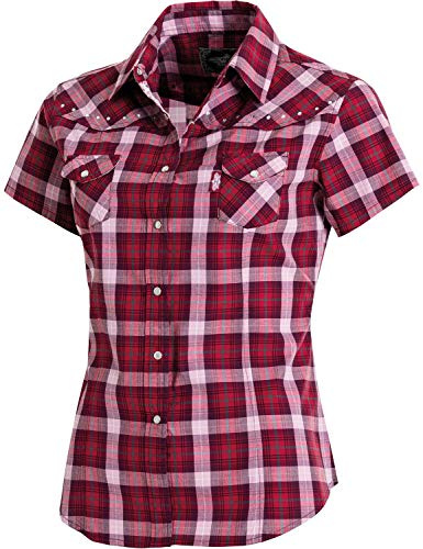 STARS & STRIPES Doreen Westernbluse für Damen – Pink-Weiß, Strass & Blümchenakzente