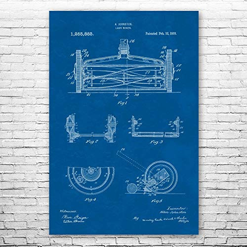 Reel Lawn Mower Poster Print, Hardware Store Decor, Garage Wall Art, Gardener Gift, Landscaper Gifts, Tool Shed Art Blueprint (18 inch x 24 inch)
