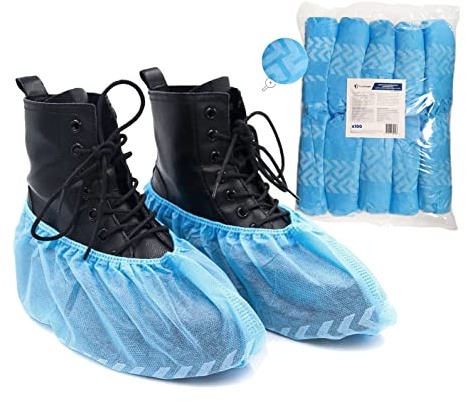 Set mit 20-100x Einweg Schuhüberzieher OneProtek - Reißfeste rutschfeste Überziehschuhe aus Polypropylen - Überschuhe in Einheitsgröße - Blau