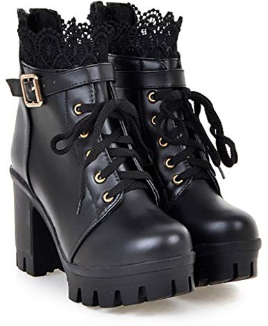 Hbeylia Women's Platform Combat Boots Fashion Lace Leather Chunky Pump Ankle Booties Leather Goth Anti Slip Lace Up High Heels Riding Short Boots for Women Bride Wedding Halloween Cosplay Party