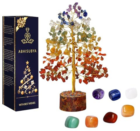 ABHISUBYA Crystal Tree of Life - 7 Chakra Crystals and Gemstones - Healing Crystals - Crystal Tree Ornaments -money Tree - Healing Crystal Gifts - Feng Shui - Meditation Gifts
