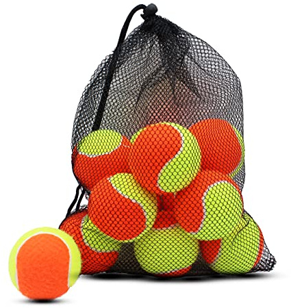 ZHUOKECE Tennis Balls, 12 Pack 50% Low Compression Stage Tennis Ball for Beginners Youth Kids Training Practicing with Mesh Bag for Easy Transport (Orange)