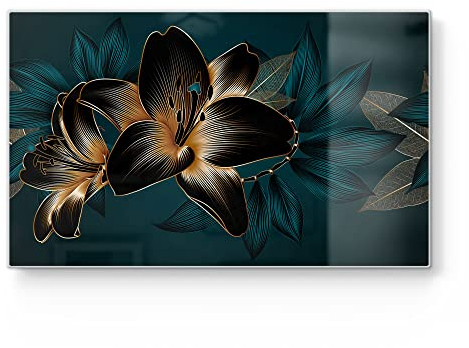 DEQORI Tabla de desayuno de cristal, pequeña 23 x 14 cm, diseño de lirios de alta calidad, tabla de cortar para cocina, antibacteriana y antideslizante, placa de cristal y bandeja para servir