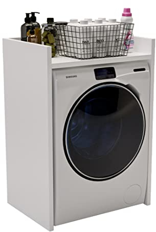 AKKE Waschmaschinenschrank Überbauschrank Für Waschmaschine 66x97x62 cm Wäschetrockner Schrank Waschmaschinenregal Badezimmerschrank Waschmaschinenüerbau Weiß