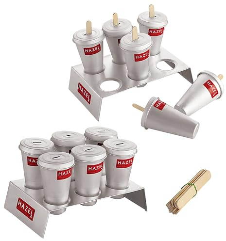 HAZEL Lot de 12 moules à glace réutilisables en aluminium avec bâtonnets pour Kulfi maison | Machine à glace 100 % qualité alimentaire