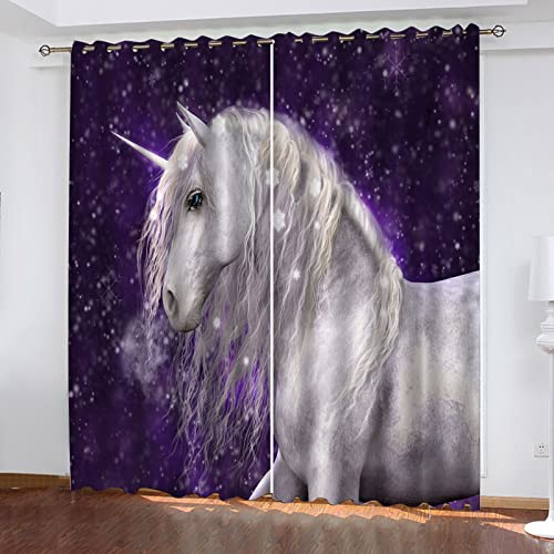 WIRMEC Vorhänge Kinderzimmer Blickdicht Ösenvorhang 2 Stücke H 140 X B 120 cm 3D Lila Sterntier Pferd Muster Gardinen Mit Ösen Verdunkelungsvorhang Schlafzimmer Schallschutz Vorhang
