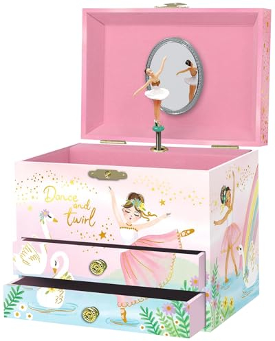Boîte à Bijoux Musicale Ballerine pour Filles - Boîte à Musique Danse pour Enfants avec Miroir, Cadeaux d'Anniversaire pour Petites Filles, Boîtes à Bijoux, 17,1 x 13,3 x 15,2 cm - 3-10 ans, Rose