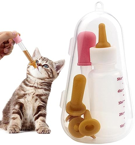 FLAVAS Biberón para Mascotas, Alimentador de Leche con Botella de Leche para Gatitos a Escala Transparente, Alimentador de biberón para Gatitos a Escala Transparente, biberón de Grado alimenticio
