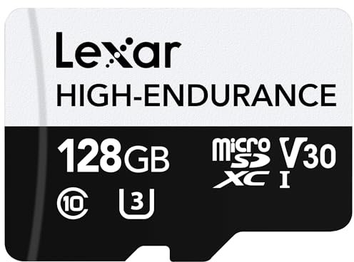 Lexar - Tarjeta microSDHC de alta durabilidad UHS-I Clase 10 4K máxima lectura 100MB/s cámara de seguridad para cámaras de seguridad soporte doméstico 128GB