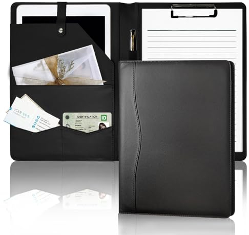 Drlmeio Klemmbrett A4, PU-leder Konferenzmappe A4 mit Klemmbrett Schreibmappe Business Mappe A4 Schwarz Klemmbrettmappe A4 Elegant Dokumentenmappe für Damen Herren Wasserdicht Rutschfest
