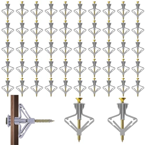 CPYJW 100 Pièces Cheville Placo,Fixations Pour Plaques De Plâtre Vis Placo Cheville Brique Creuse Forme Papillon Pour Fixations Murales Creuses Cloisons Sèches(50 Chevilles, 50 Vis)