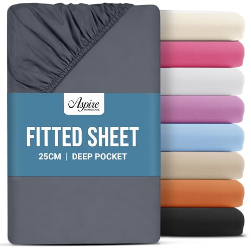 Aspire Homeware Super King Fitted Sheet - 25 cm Deep Hotel Quality (Charcoal) Bed Sheets - Soft & Breathable Superking Fitted Sheet - Anti-Wrinkle Easy Care Fitted Sheets