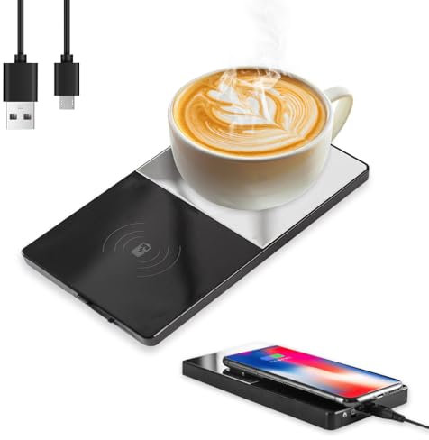 mizikuu Chauffe-Tasse café, 55℃ Chauffe-Boissons Intelligent avec Recharge sans Fil 2 en 1 Chauffe-café Réchauffe-Tasse Commutateur de capteur Automatique pour Maison Ou Bureau