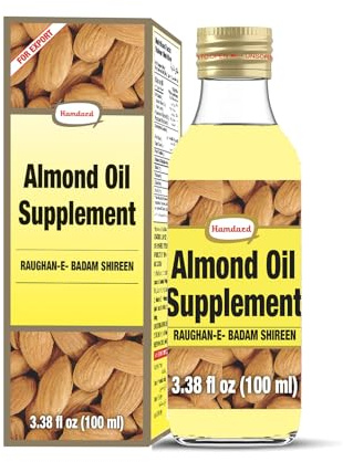 HAMDARD Roghan Badam Shirin Almond Oil 100ml – Pure, Sweet Almond Oil for Health, Hair, and Skin Care Yellow 3.38 Fl Oz (Pack of 1)