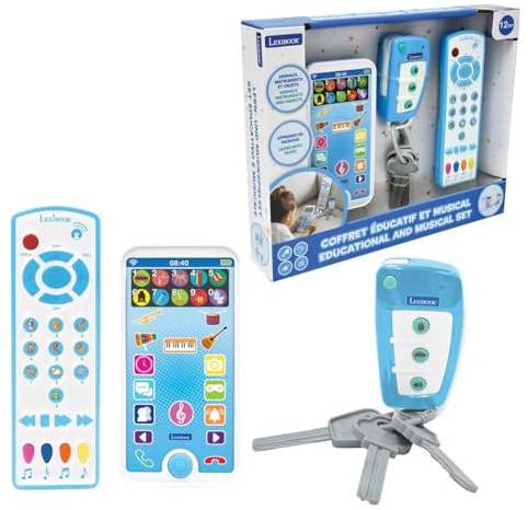 Lexibook, Lern- und Musikbox mit Telefon, Fernbedienung und Schlüsselanhänger, Imitationsspiel für Kleinkinder, Tiere, Musikinstrumente und Alltagsgegenstände entdecken, PS125