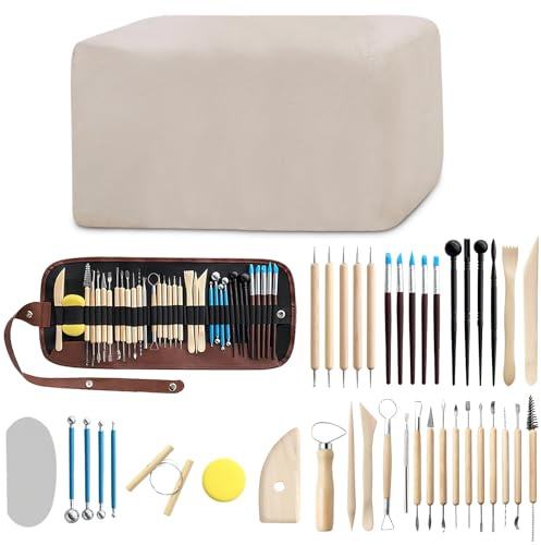 Natural Air Dry Clay Kit for Adults Include 4.5 kg Grey-Beige Pottery Clay with 40 Pottery Tools & Storage Bag, Modeling Clay Sculpting Tool Set for Beginner DIY Hand Making Craft Ceramics Project