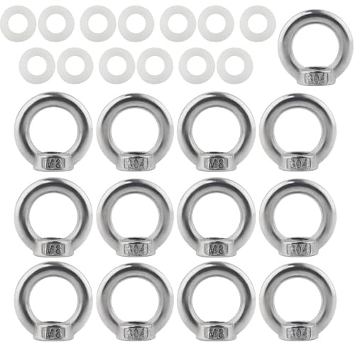 TIOMIOSEA ringmutter M8, 304 rostfritt stål gänga öglemutter 13 stycken, ringformade inre gängade monteringsskruvar, ringmuttrar, ringöljetter, ringskruvar, för lyftning av tillbehör