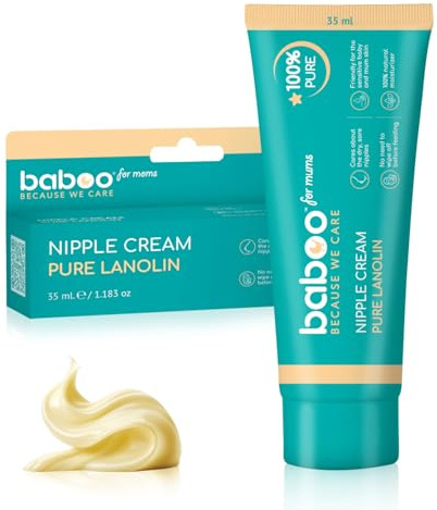 BABOO - Crema para pezones con lanolina pura - crema para el dolor de pecho - calmante hidratante - 35 ml