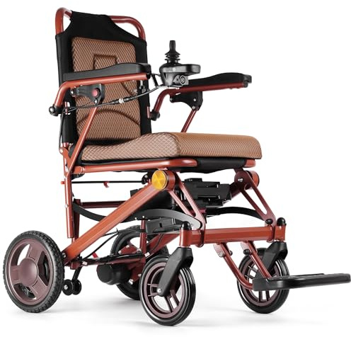 Electric Wheelchairs for Adults Foldable Lightweight at Only 35lbs, 500W Dual Motors Motorized Wheelchairs for Seniors, All Terrain Travel Powered Wheel Chairs, Support 250 lbs, Brown