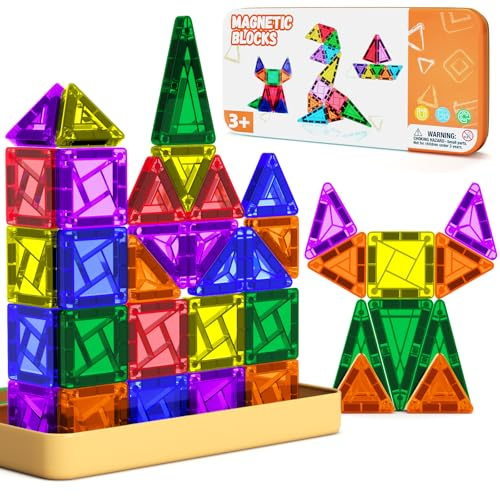 Riswistoy Mini Costruzioni Magnetiche per Bambini 26 Pezzi, Blocchi Magnetici Magneti per Gioco Creativo, Apprendimento e Viaggi, Giocattoli Educativo per Bambini