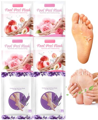 SEESUNO Foot Peel Mask 6 Pairs – Exfoliating Socks for Hard Skin & Cracked Heels, Moisturising Dead Skin Remover with Lavender, Rose & Peach Scents