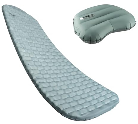 ROCKBROS Almohada Hinchable Ultraligera Ergonómica 70g y Colchoneta Inflable Aislante Valor 5R 490g 8cm Hasta -20℃, Pack de Camping Portátil para Senderismo, Montañismo, Mochilero, Viaje y Aire Libre,