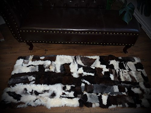 Design Patchwork Fell LÄUFER Teppich IN Weiss/BRAUN/GRAU 160x60cm PL-251