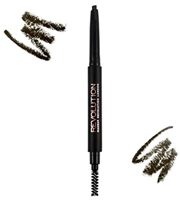 Makeup Revolution Duo Brow Eyebrow Pencil and Brush, Dark Brown