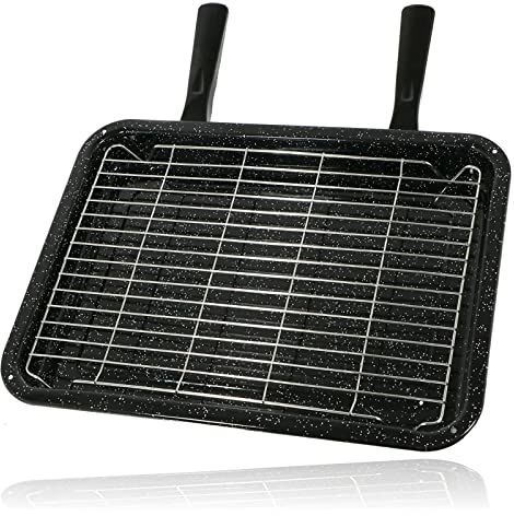 SPARES2GO Large Non-Stick Grill Pan with Rack + 2 Detachable Handles (420mm x 300mm)