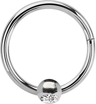 Piercing anneau en titane BCR avec boule en pierre transparente de 3 mm, 1,0 x 7 mm, Titane