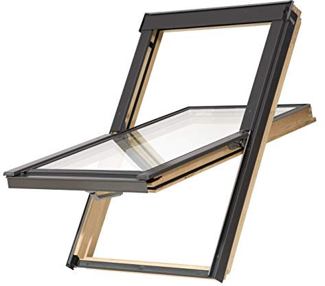 YARDLITE DPX Pine Wood Frame Roof Window, FSC Certified, Centre-Pivot Loft Attic Skylight. Bundle with Plain, Slate, Tile or Universal Flashing - C2A (55 x 78cm) + Slate Tile Flashing