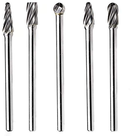 TJATSE 5Pcs 1/4 Inch Aluma Cut Carbide Burr Set 4.4 Long Shank Single Cut Tungsten Rotary Burr Files CNC Engraving Cut Metal Carving Polishing Drilling Tool Kits