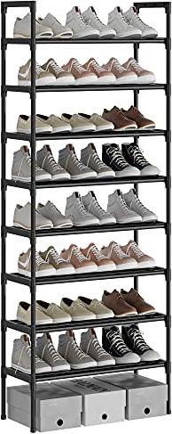 AcornFort® S-536 8 Ebenen Stöckiges Schwarz Verstellbare Schuhablagen Schuhaufbewahrung Hohes Schuhregal Organizer Regal Halteständer für 24 Paar Schuhe, 56 x 30 x 140 cm, Extra Robuste Bauweise