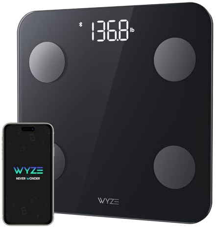 Wyze Scale S, Scale for Body Weight, Digital Bathroom Scale for Body Fat, BMI, Muscle, Heart Rate, Body Composition Analyzer with App, Batteries Included, Bluetooth, 400 lb, Black