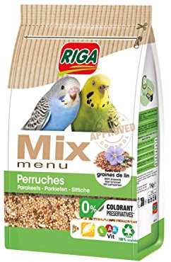 Riga - Menu Mix pour Perruches - Mix Vitaminé - Nourriture pour Oiseaux - Graines Et Céréales - Vitamines Et Minéraux - Brillance Plumage - sans Colorant, Ni Conservateurs - Sain Et Équilibré - 1 kg