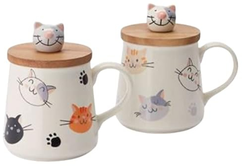 Cha Cult teemando® Becher Herbie Keramik mit Holzdeckel (Akazie) und Keramikfigur 2-fach sortiert, 0,3 l