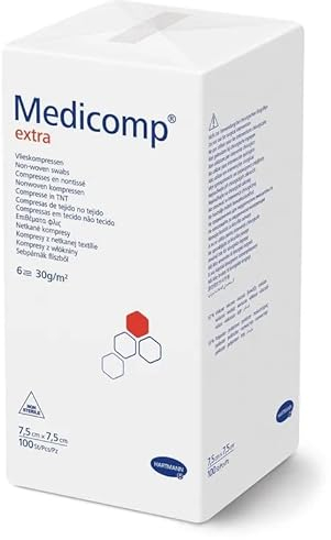 Medicomp Extra Vlieskompressen 7,5 x 7,5 cm , 6fach, unsteril 100 Stück in Papierbeuteln