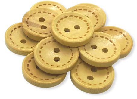 (Pack of 12) Round 18mm Wooden Buttons - Stitch Effect/Natural Colour / 2 Holes