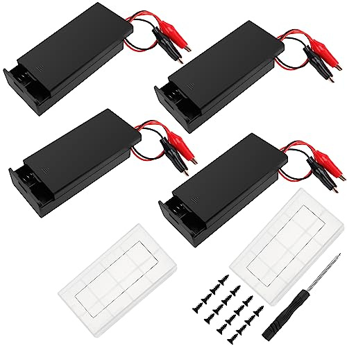 4 Stycken 18650 Batterihållare, KUOQIY 2 x 3.7V Batteri Förvaringslåda med Alligatorklämmor & ON/OFF-omkopplare & Lock, med 2 Stycken Batteriförvaringslåda i Plast & Skruvmejslar & Skruvar