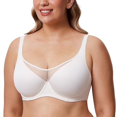 DELIMIRA Femme Soutien Gorge Minimiseur Grande Taille avec Armature Emboitant sans Rembourré Invisible Rose Blanc 105D