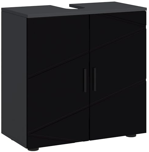 kleankin Mobile Sottolavabo con Armadietto 2 Ante, Mobiletto Bagno Sottolavandino in Legno con Mensola Regolabile, per Lavabi con o Senza Colonna, 60x30x60cm, Nero e Grigio Scuro