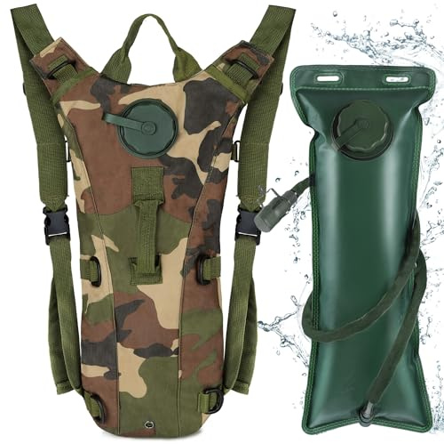 Neloheac Mochila Hidratación con 3L Bolsa de Agua, Impermeable Mochila de Táctica Ciclismo Hidratacion Ligero, Bolsa Agua Mochila Tactica para Senderismo Bicicleta, Camuflaje