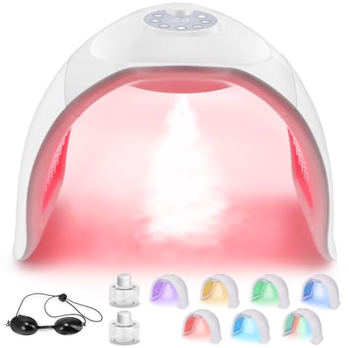 LED-mask ansikte ljusterapi, 7 färger LED ansiktsmask med infraröd | Avtagbar, spray, cirkulationsfunktion maskapparater, 170 LED-ljuspärlor, för hudvård hemma resor, skönhetspresenter