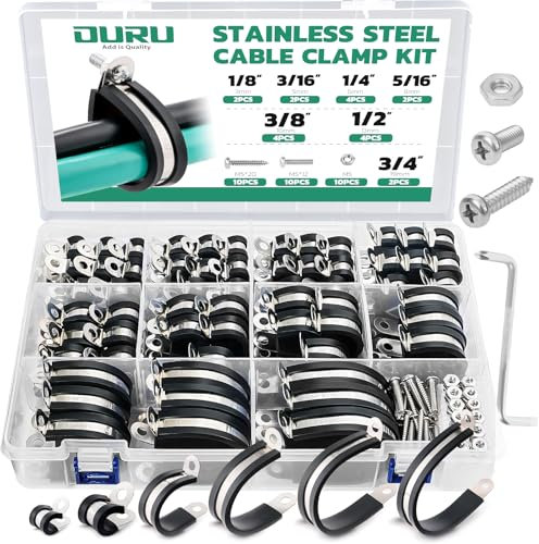 OURU 150PCS Cable Clamps Assortment Kit with Screws, 3/16-1-3/4, 11 Sizes