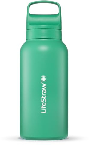 LifeStraw Go Series – Insulated Stainless Steel Water Filter Bottle for Travel and Everyday Use, 1L Cactus Green