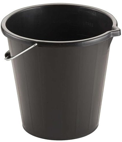 Strong Black 14 Litre Plastic 3 Gallon Bucket With Metal Handle & Pouring Spout For Home, Garden & DIY (1)
