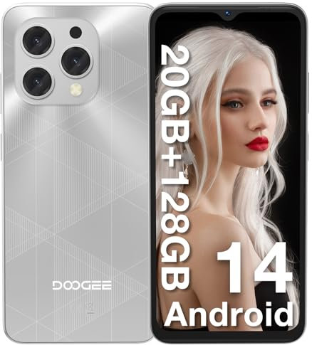 DOOGEE N55 Plus Telephone Portable 20GB RAM+128GB ROM(TF 1TB) Android 14 Smartphone Pas Cher, Écran 6.56 HD+ 90Hz, 13MP+8MP, 5150mAh, Octa Core, 4G LTE/5G WiFi/OTG/Widevine L1, Argent