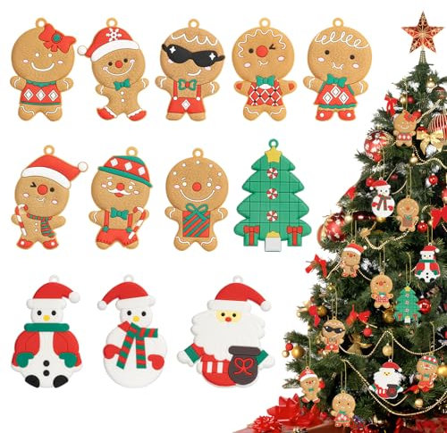 maxtachi 12 Piezas Adornos Navidad Arbol,Adornos Navidenos de Hombre de Jengibre,PVC Colgable Arbol Navidad Adornos,para Navidad decoración del Hogar,Etiquetas de Regalo