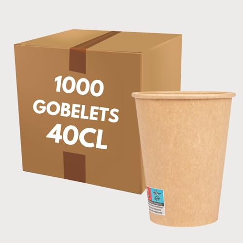 COVR Gobelets kraft 40cl - 14oz / 1000 unités, Recyclables, Boisson Chaude et Boisson Froide, Solide et Bonne Prise en Main, Résistant